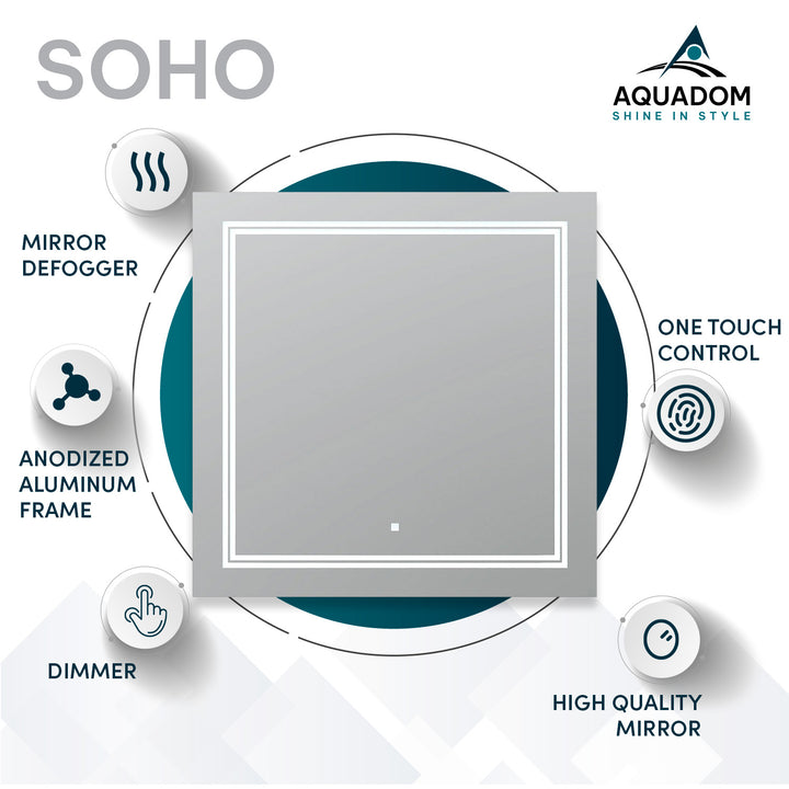 Soho 36" x 30" LED Bathroom Mirror, Anti-Fog
