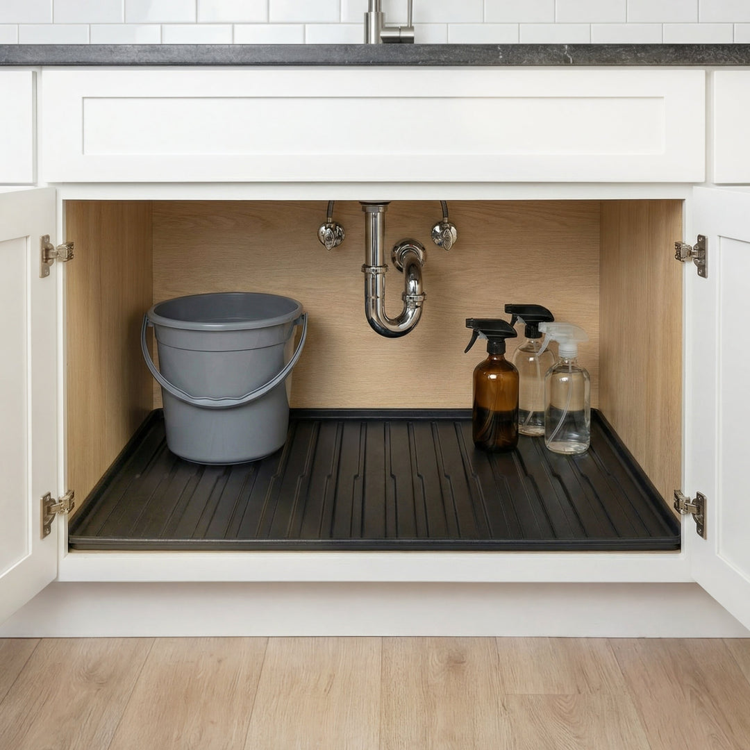 34" x 22" Waterproof Under-Sink Mat in Matte Black