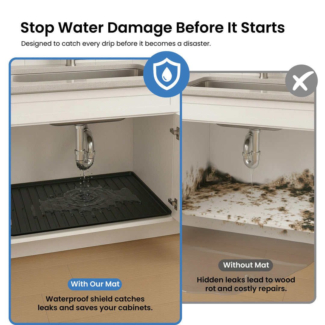 34" x 22" Waterproof Under-Sink Mat in Matte Black