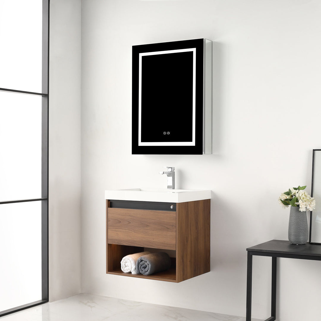Bergen Wall-Mounted Single Sink Bathroom Vanity with LED Lighting