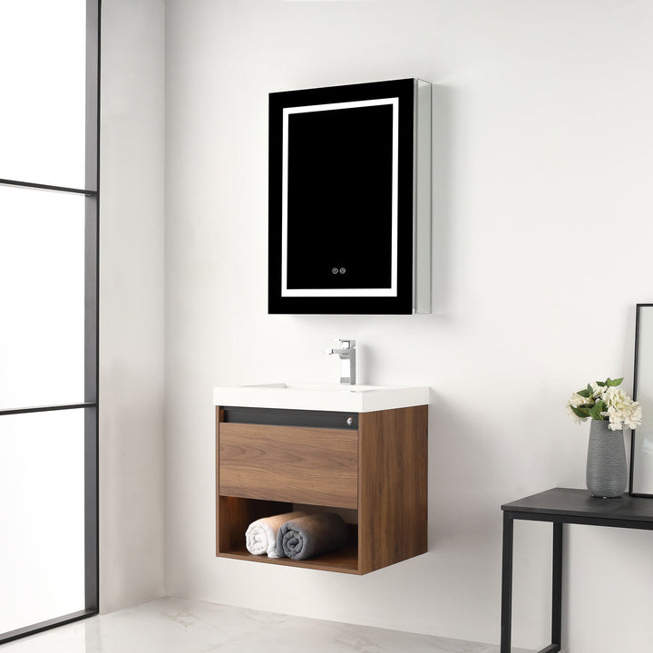Bergen Wall-Mounted Single Sink Bathroom Vanity with LED Lighting