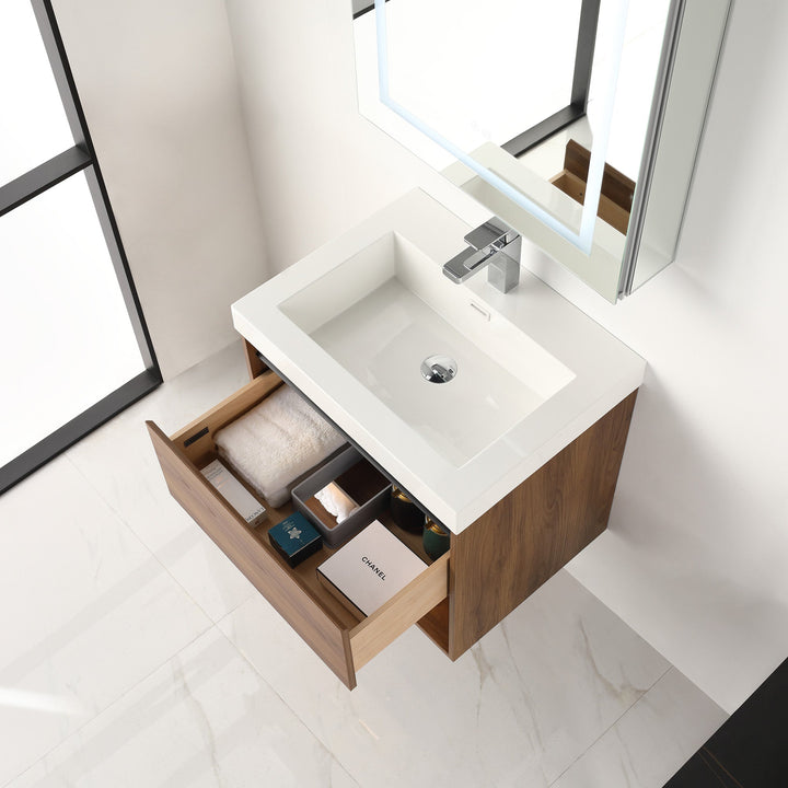 Bergen Wall-Mounted Single Sink Bathroom Vanity with LED Lighting