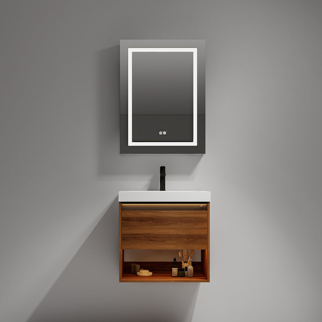 Bergen Wall-Mounted Single Sink Bathroom Vanity with LED Lighting