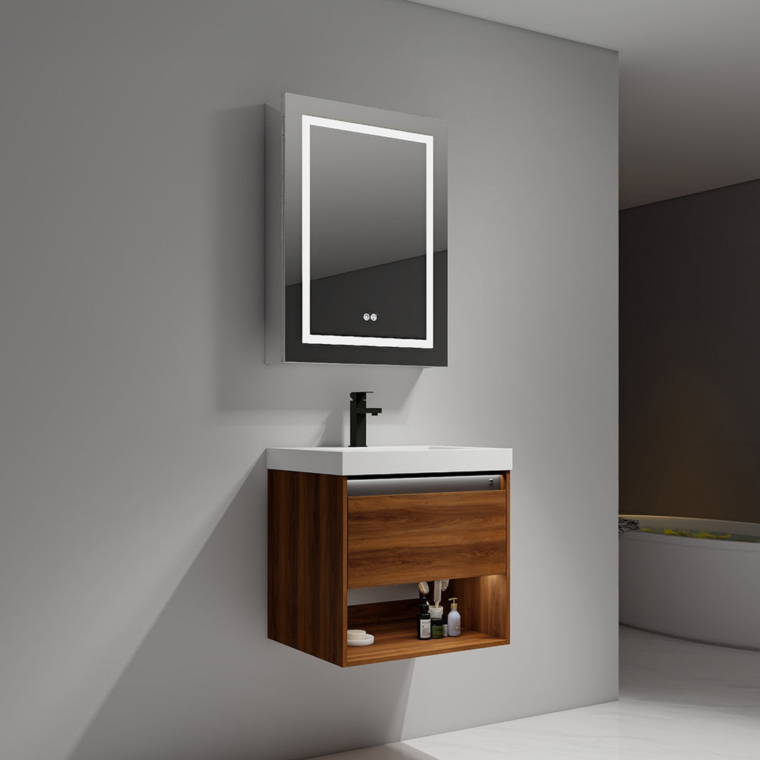 Bergen Wall-Mounted Single Sink Bathroom Vanity with LED Lighting