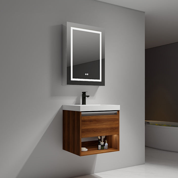 Bergen Wall-Mounted Single Sink Bathroom Vanity with LED Lighting