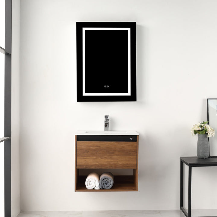 Bergen Wall-Mounted Single Sink Bathroom Vanity with LED Lighting