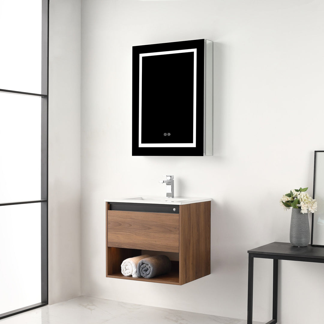 Bergen Wall-Mounted Single Sink Bathroom Vanity with LED Lighting