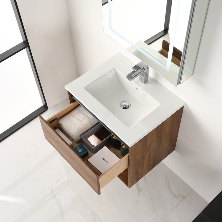 Bergen Wall-Mounted Single Sink Bathroom Vanity with LED Lighting