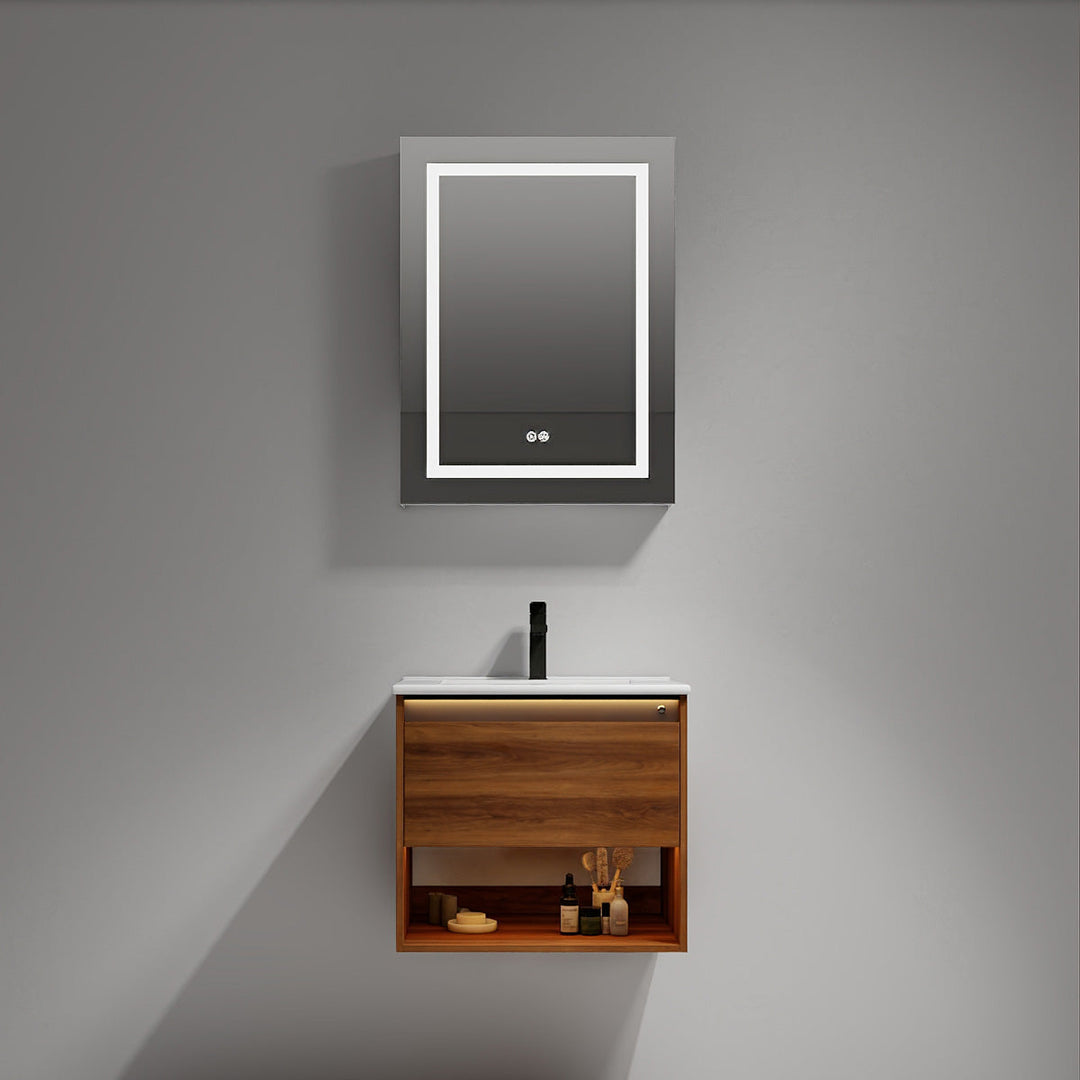 Bergen Wall-Mounted Single Sink Bathroom Vanity with LED Lighting