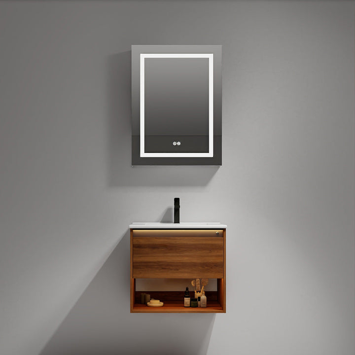 Bergen Wall-Mounted Single Sink Bathroom Vanity with LED Lighting