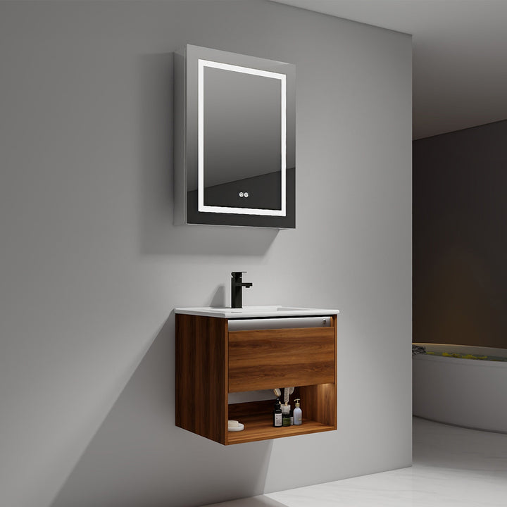 Bergen Wall-Mounted Single Sink Bathroom Vanity with LED Lighting