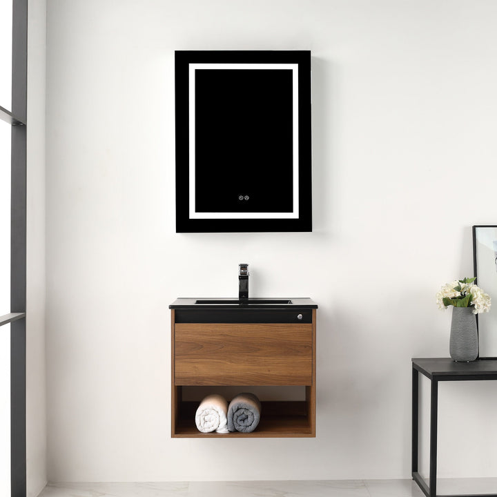 Bergen Wall-Mounted Single Sink Bathroom Vanity with LED Lighting