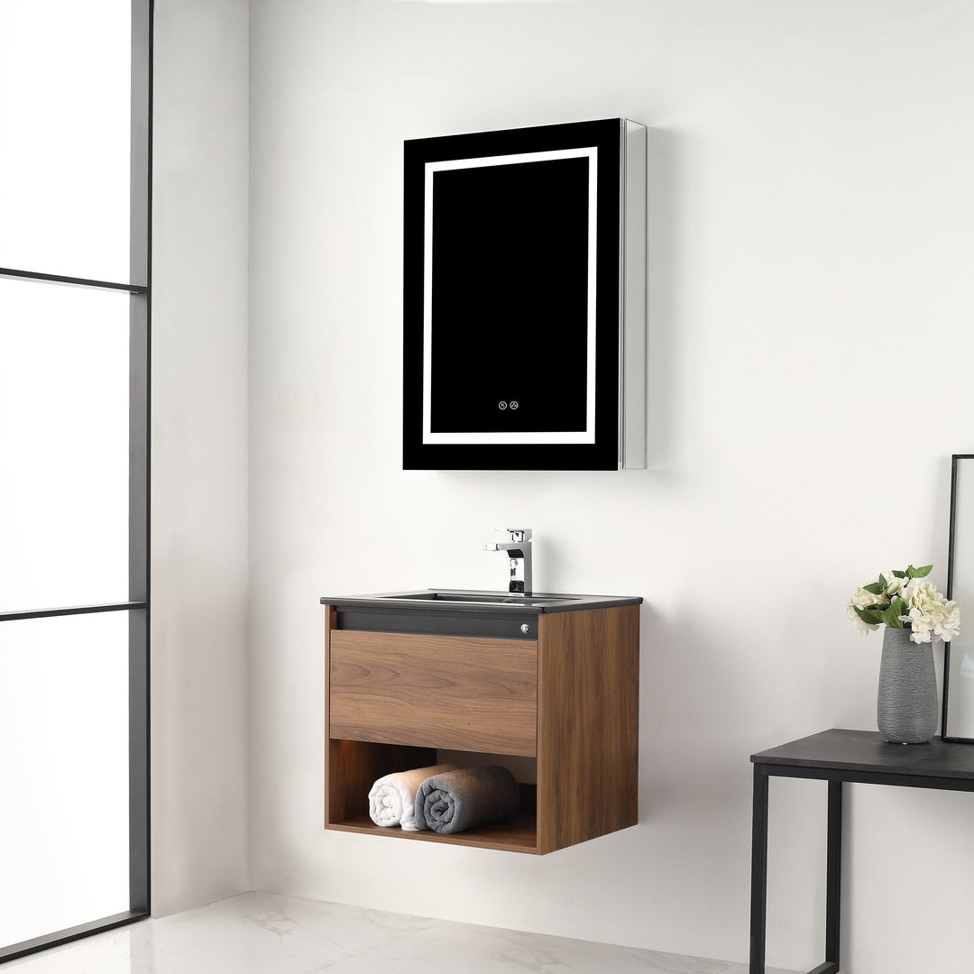 Bergen Wall-Mounted Single Sink Bathroom Vanity with LED Lighting