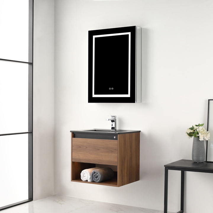 Bergen Wall-Mounted Single Sink Bathroom Vanity with LED Lighting