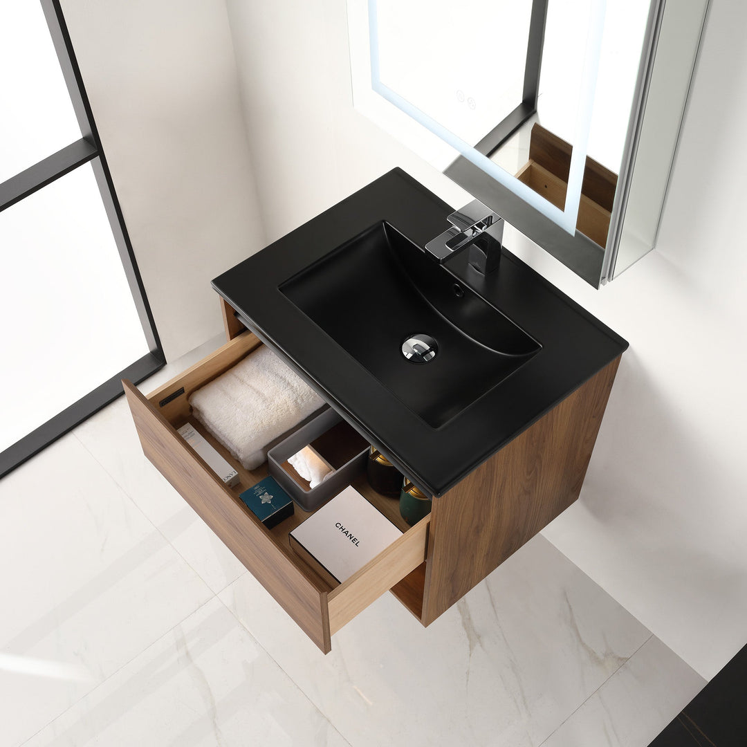Bergen Wall-Mounted Single Sink Bathroom Vanity with LED Lighting