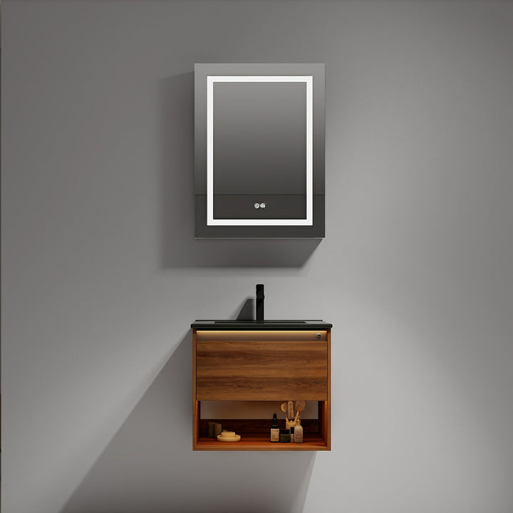 Bergen Wall-Mounted Single Sink Bathroom Vanity with LED Lighting