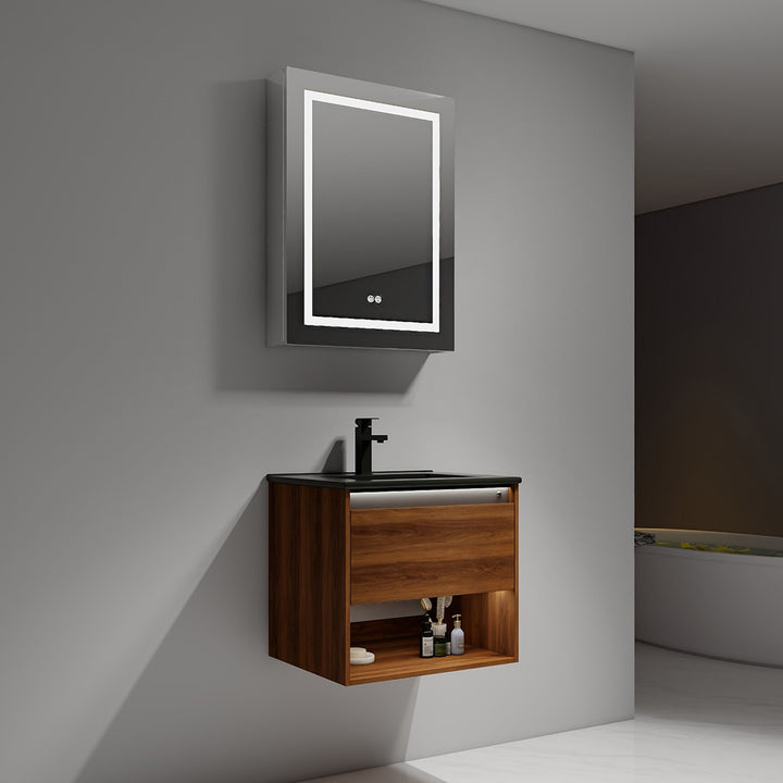 Bergen Wall-Mounted Single Sink Bathroom Vanity with LED Lighting