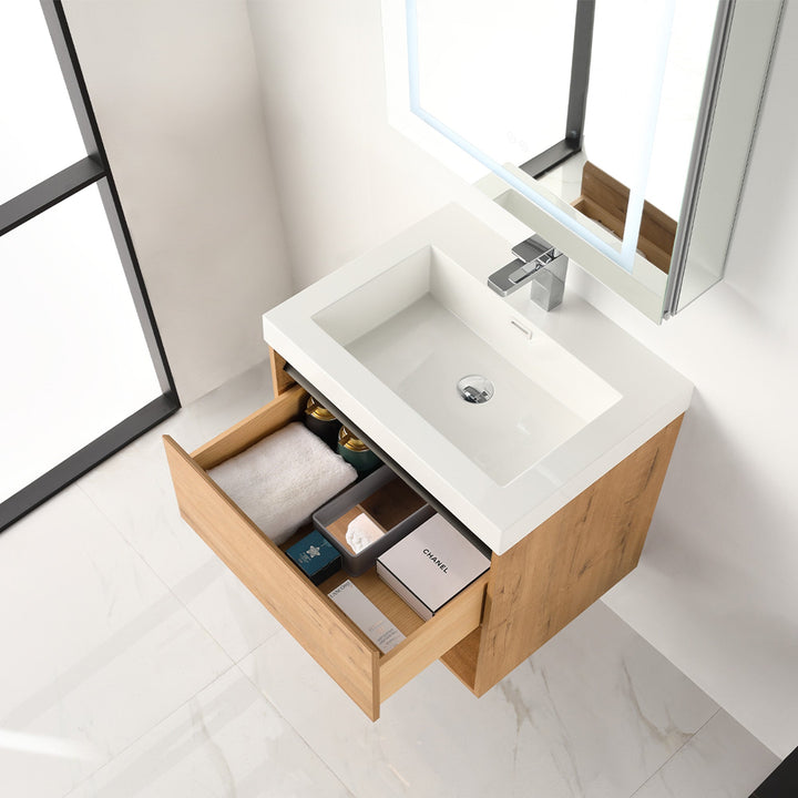 Bergen Wall-Mounted Single Sink Bathroom Vanity with LED Lighting