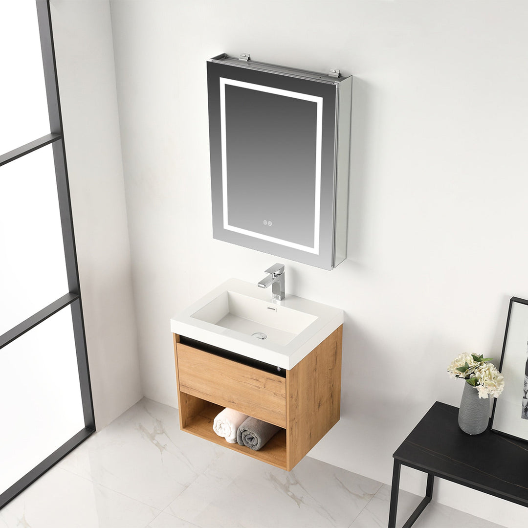 Bergen Wall-Mounted Single Sink Bathroom Vanity with LED Lighting