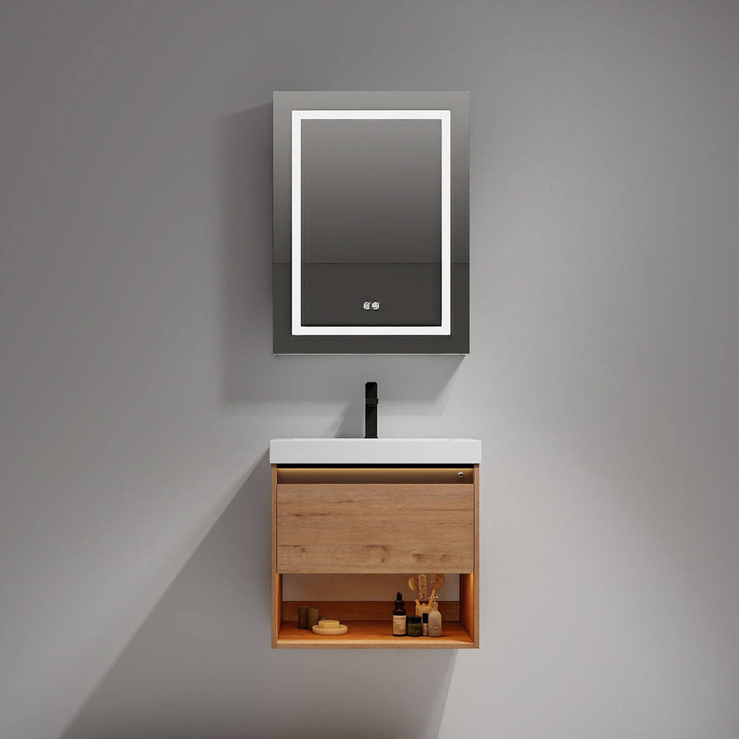 Bergen Wall-Mounted Single Sink Bathroom Vanity with LED Lighting