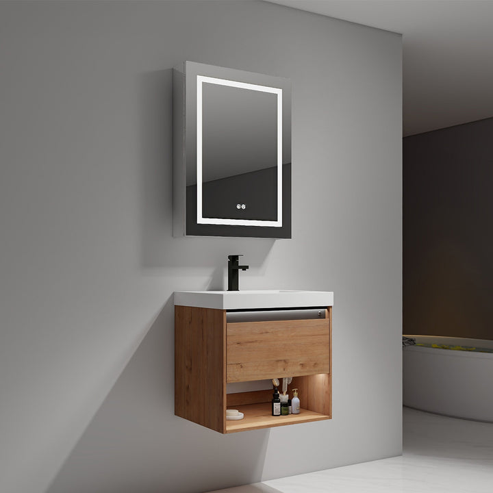 Bergen Wall-Mounted Single Sink Bathroom Vanity with LED Lighting
