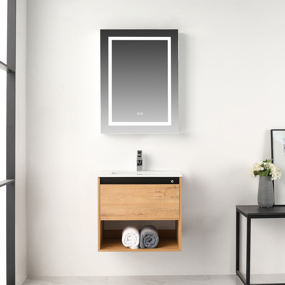 Bergen Wall-Mounted Single Sink Bathroom Vanity with LED Lighting