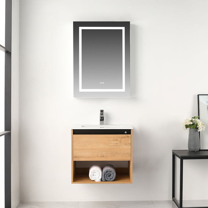 Bergen Wall-Mounted Single Sink Bathroom Vanity with LED Lighting