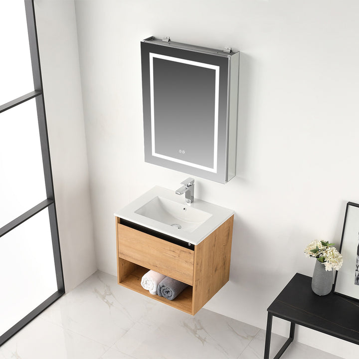 Bergen Wall-Mounted Single Sink Bathroom Vanity with LED Lighting