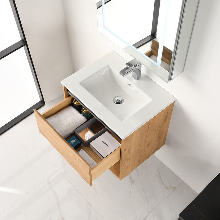 Bergen Wall-Mounted Single Sink Bathroom Vanity with LED Lighting