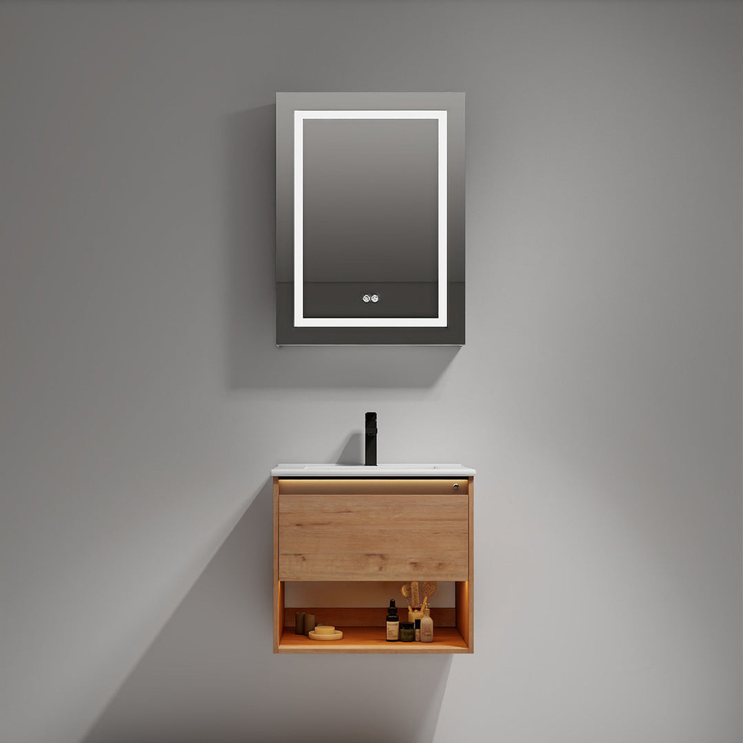 Bergen Wall-Mounted Single Sink Bathroom Vanity with LED Lighting