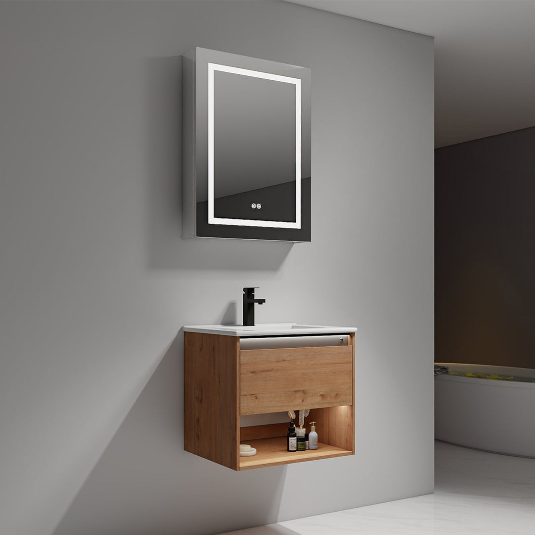 Bergen Wall-Mounted Single Sink Bathroom Vanity with LED Lighting