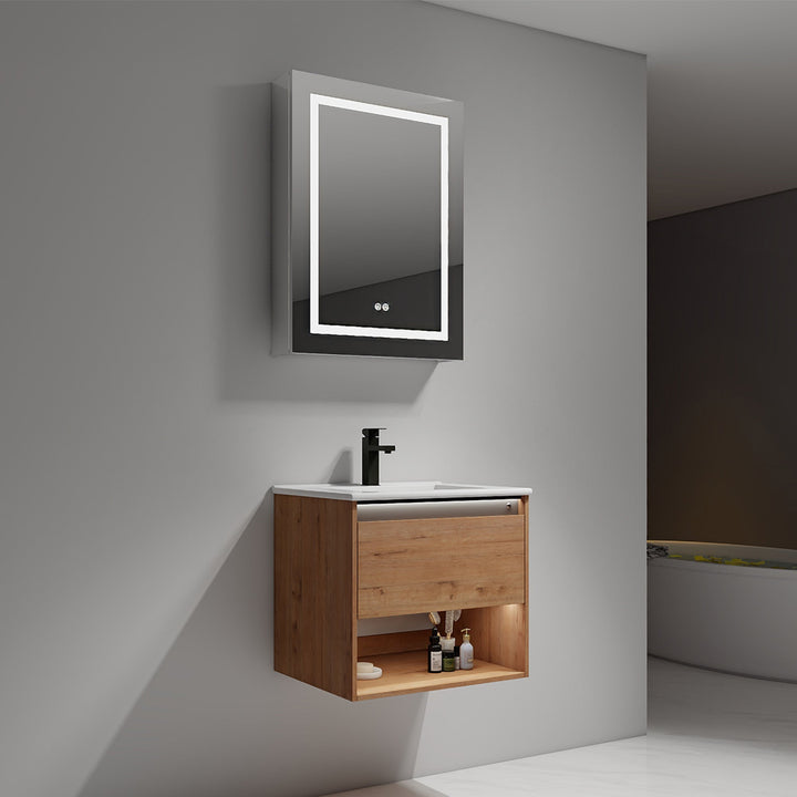 Bergen Wall-Mounted Single Sink Bathroom Vanity with LED Lighting