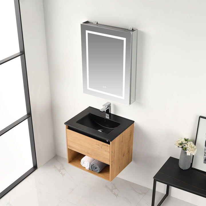 Bergen Wall-Mounted Single Sink Bathroom Vanity with LED Lighting