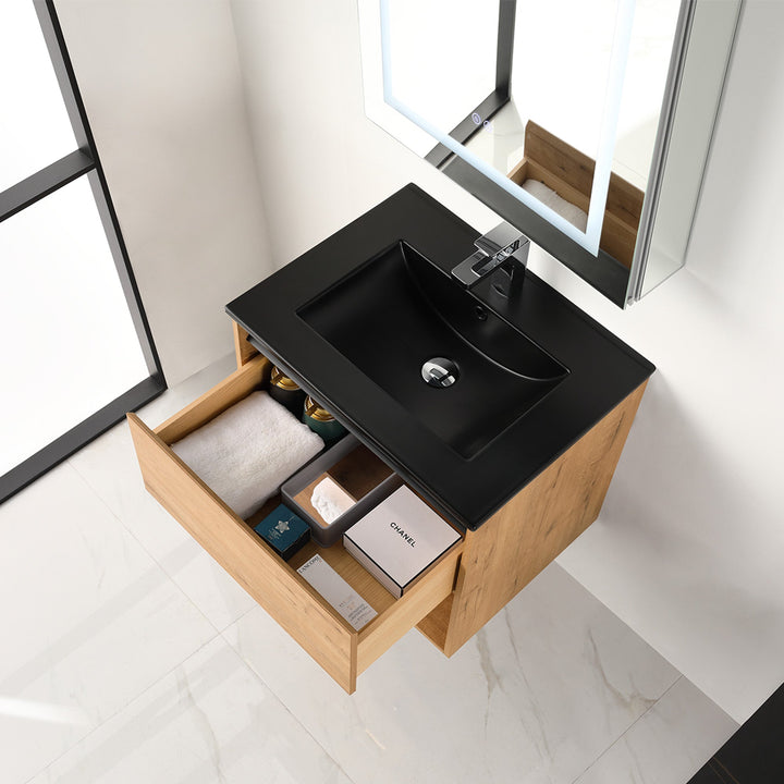 Bergen Wall-Mounted Single Sink Bathroom Vanity with LED Lighting