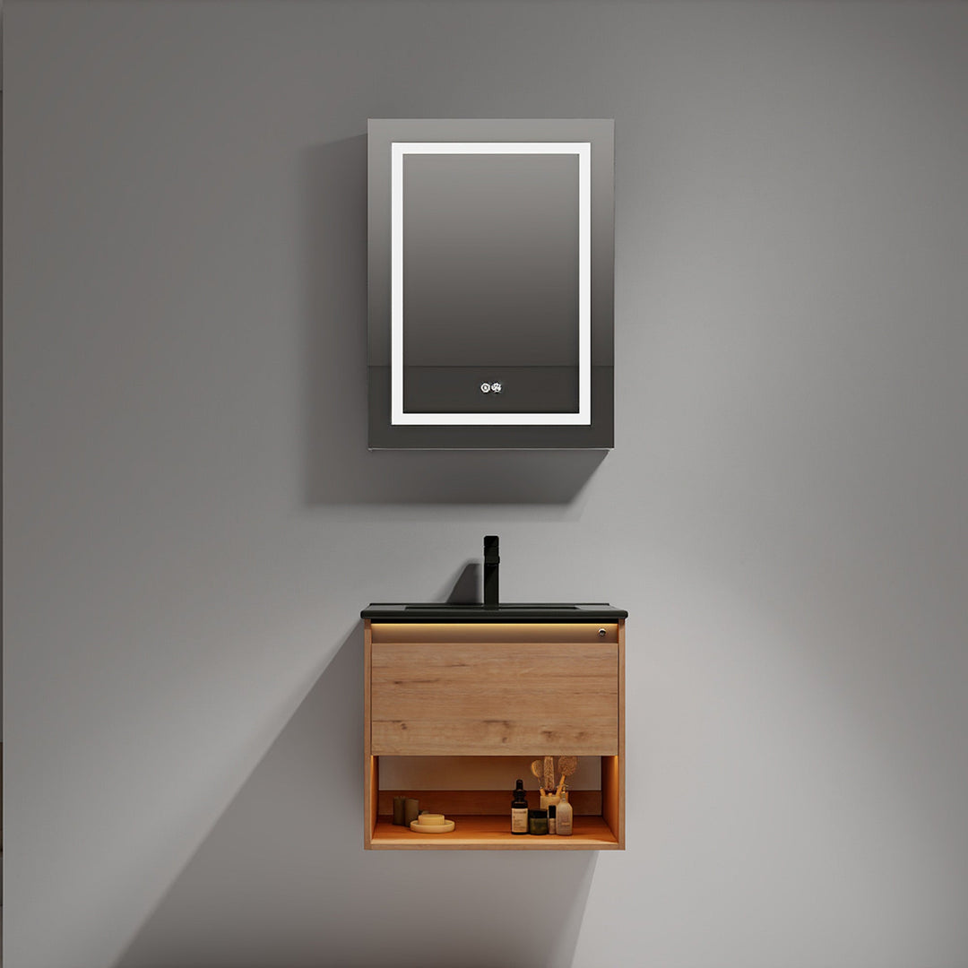 Bergen Wall-Mounted Single Sink Bathroom Vanity with LED Lighting