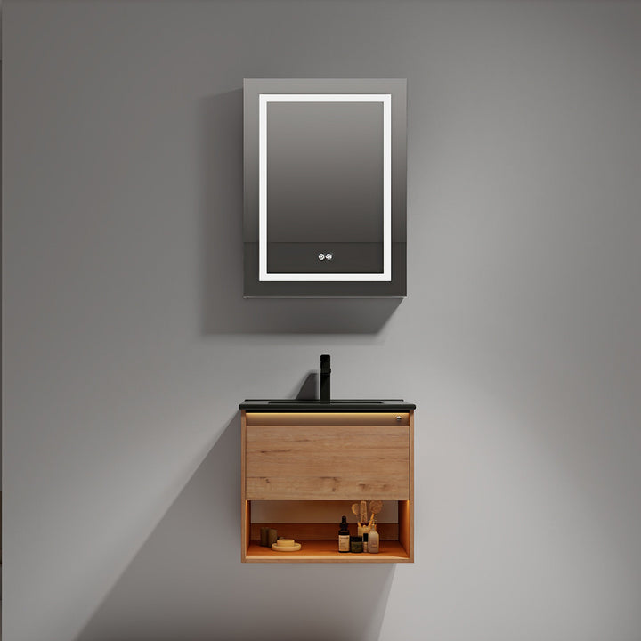 Bergen Wall-Mounted Single Sink Bathroom Vanity with LED Lighting
