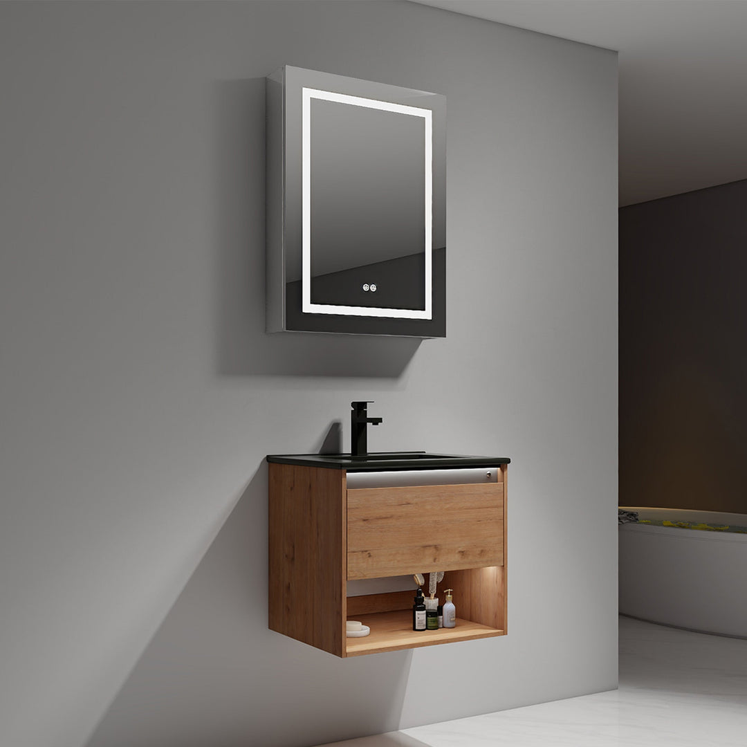 Bergen Wall-Mounted Single Sink Bathroom Vanity with LED Lighting