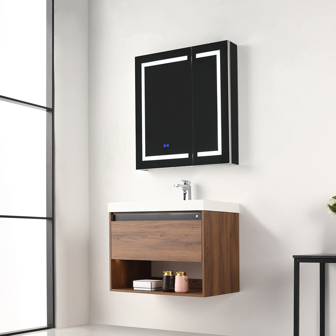 Bergen Wall-Mounted Single Sink Bathroom Vanity with LED Lighting
