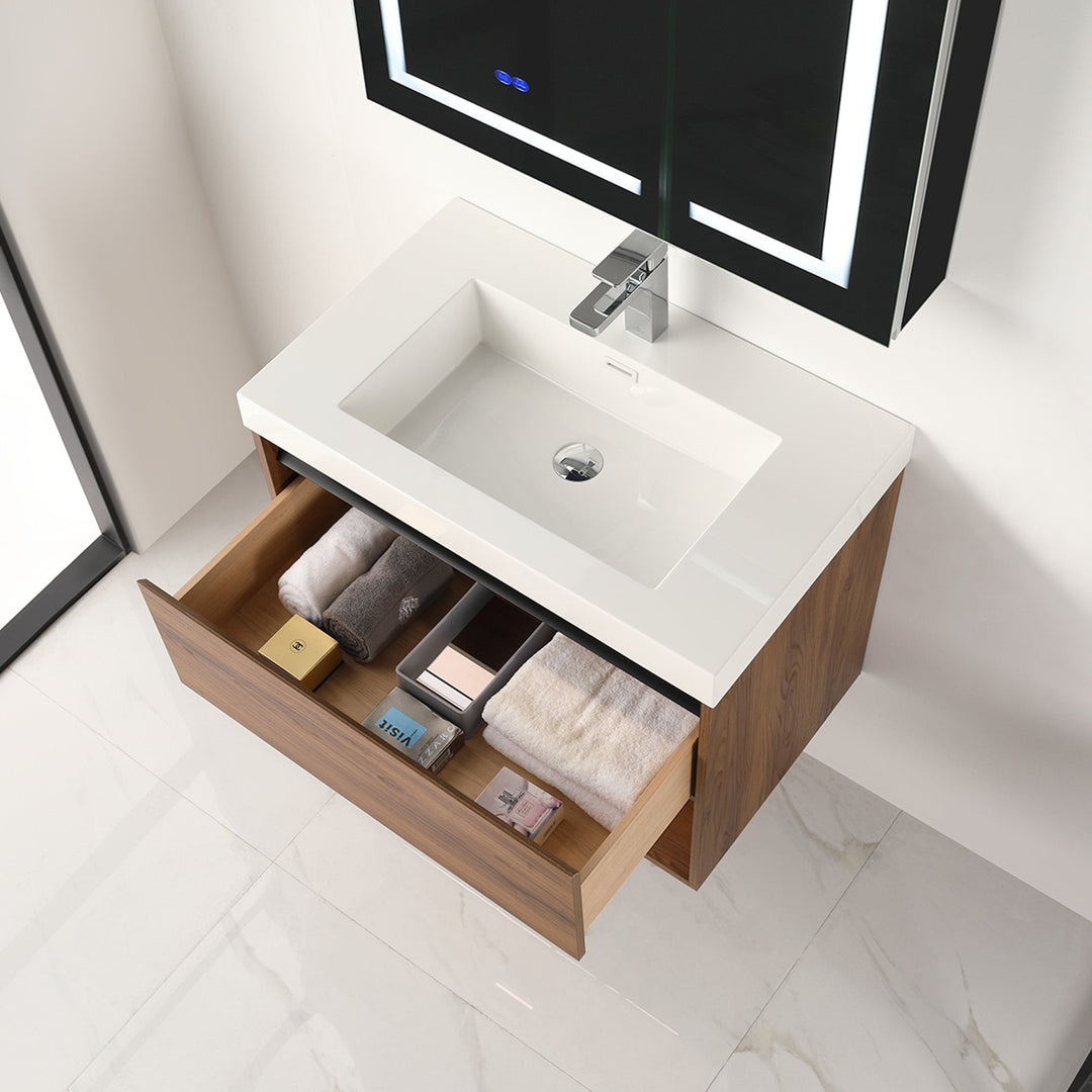 Bergen Wall-Mounted Single Sink Bathroom Vanity with LED Lighting