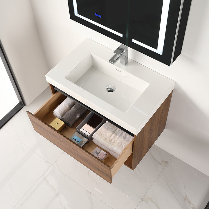 Bergen Wall-Mounted Single Sink Bathroom Vanity with LED Lighting
