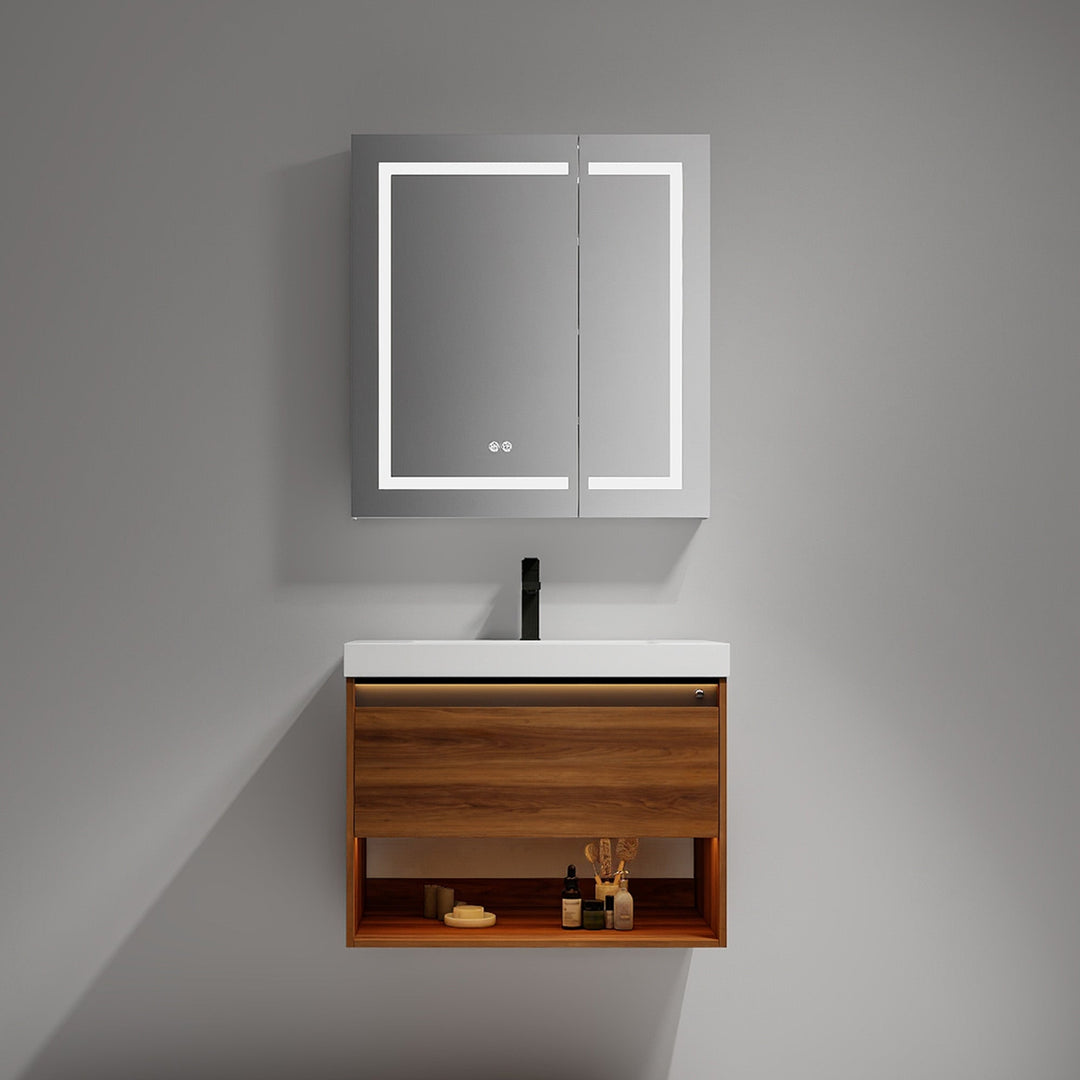 Bergen Wall-Mounted Single Sink Bathroom Vanity with LED Lighting