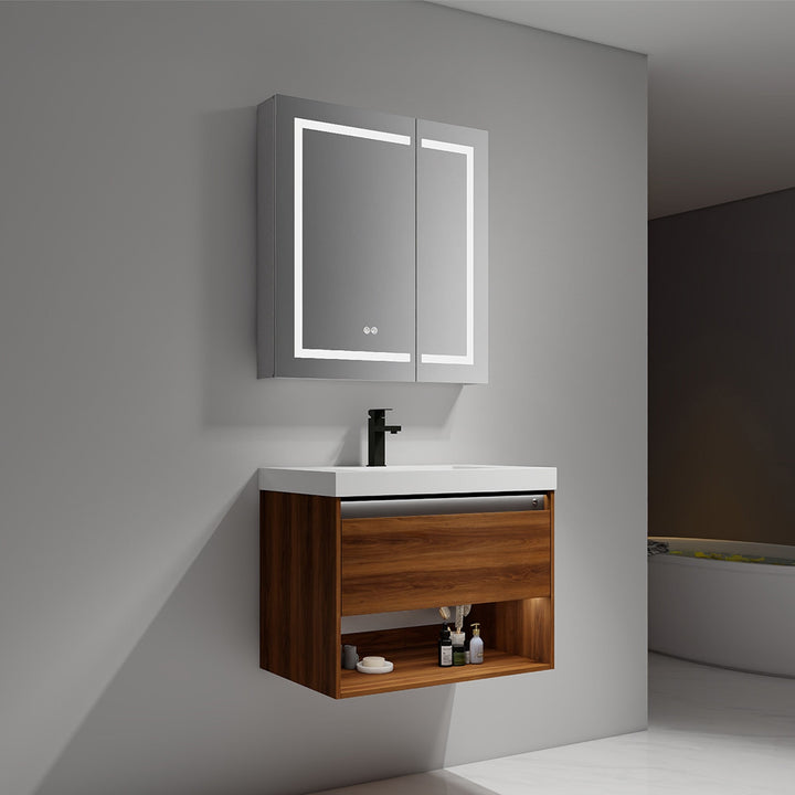 Bergen Wall-Mounted Single Sink Bathroom Vanity with LED Lighting