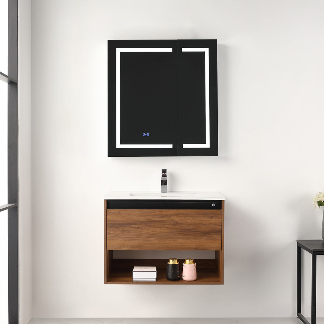 Bergen Wall-Mounted Single Sink Bathroom Vanity with LED Lighting