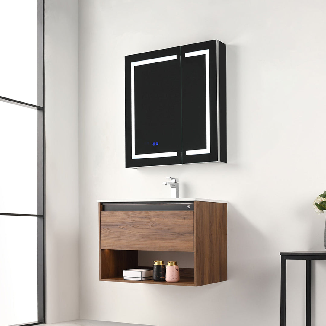Bergen Wall-Mounted Single Sink Bathroom Vanity with LED Lighting