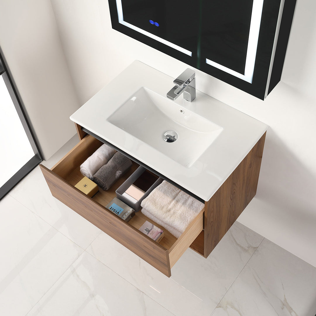 Bergen Wall-Mounted Single Sink Bathroom Vanity with LED Lighting