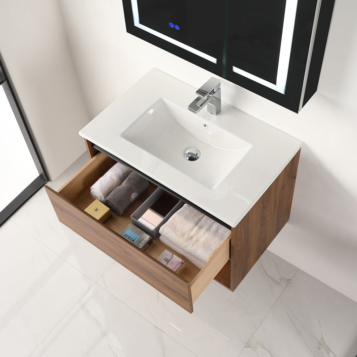 Bergen Wall-Mounted Single Sink Bathroom Vanity with LED Lighting