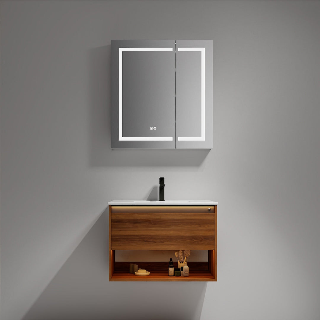 Bergen Wall-Mounted Single Sink Bathroom Vanity with LED Lighting