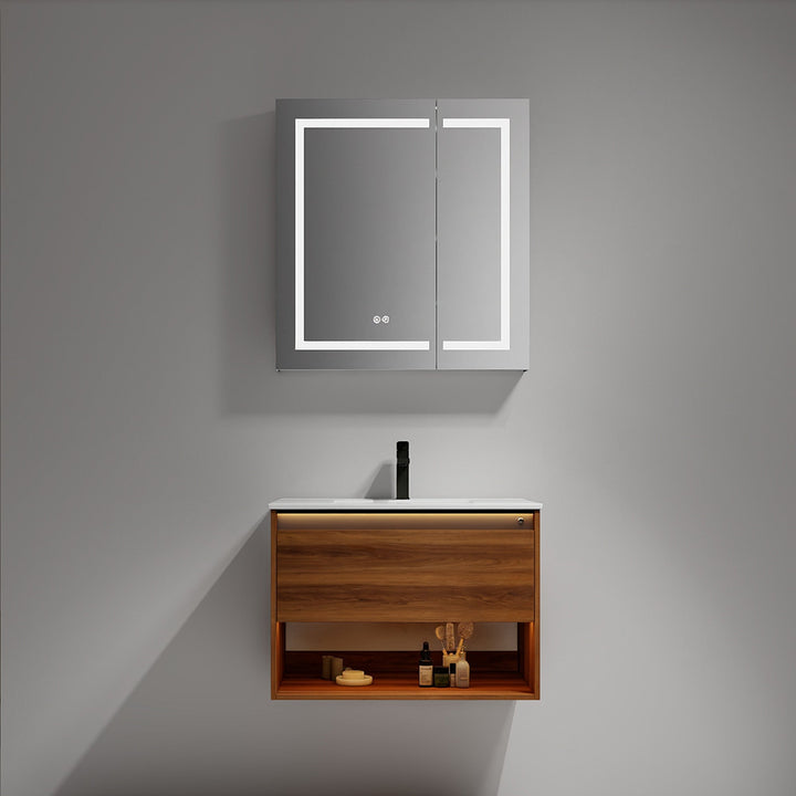 Bergen Wall-Mounted Single Sink Bathroom Vanity with LED Lighting