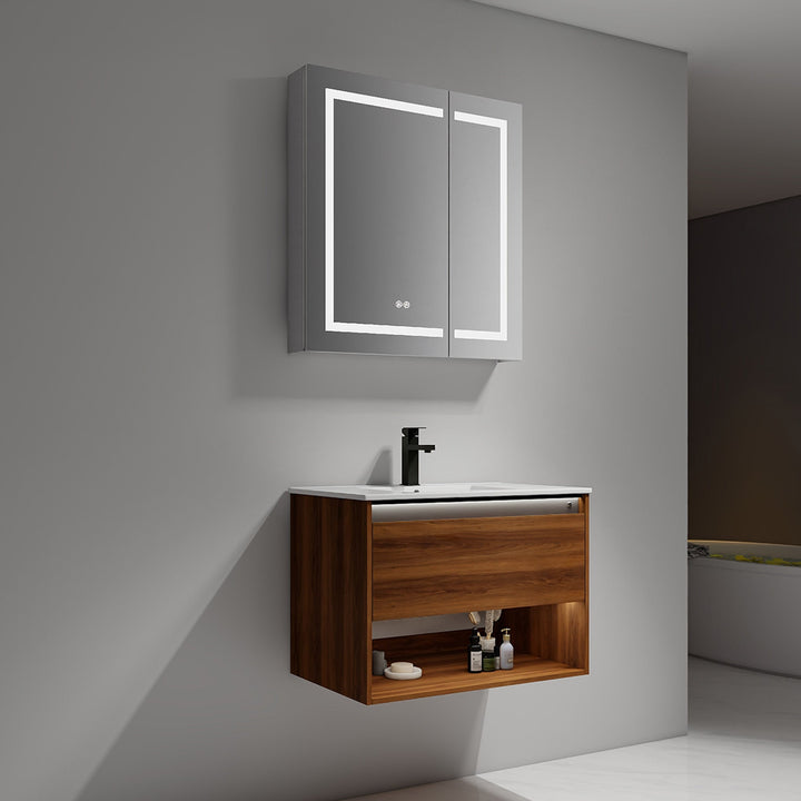 Bergen Wall-Mounted Single Sink Bathroom Vanity with LED Lighting