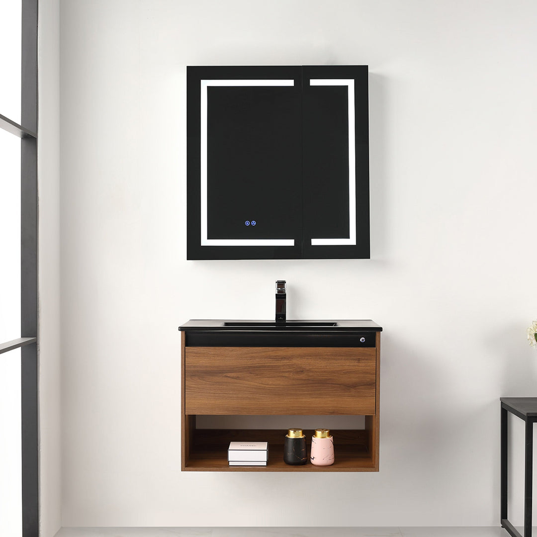 Bergen Wall-Mounted Single Sink Bathroom Vanity with LED Lighting